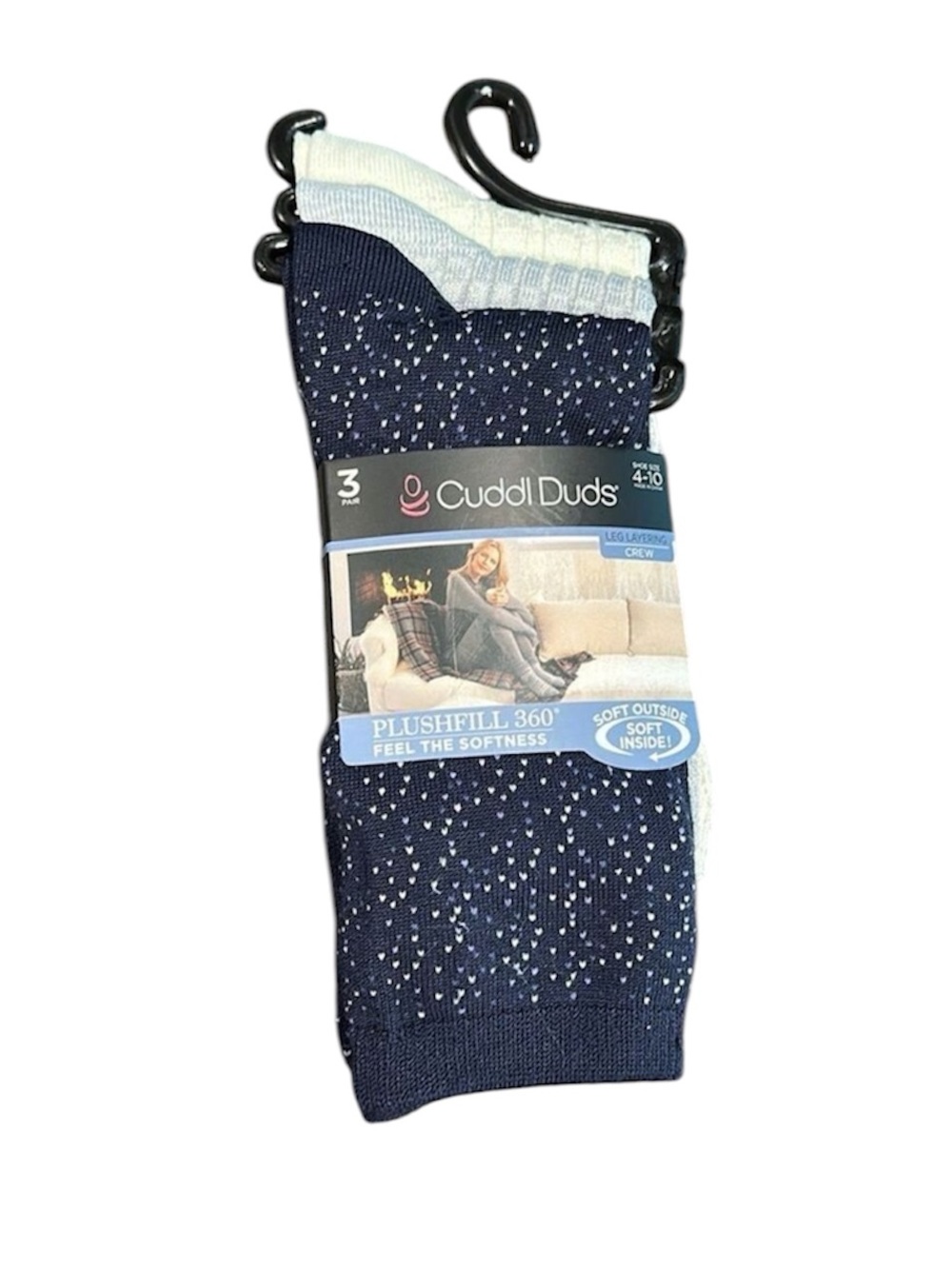 Cuddl Duds Plushfill Crew Socks 3-Pack NEW Navy Grey White Warm Cozy Size 4-10
